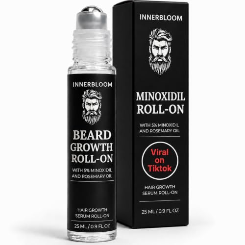 Innerbloom Minoxidil 5% Beard Growth Roll-On with Rosemary Oil - Fast Hair Regrowth Serum