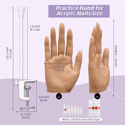 Practice Hand for Acrylic Nails,Realistic Silicone Training Hand with Flexible Fingers for Nail Art Practice,Professional Mannequin Hand Model Kit for Gel Polish & Manicure Beginners