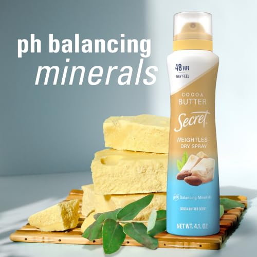 48HR Weightless Dry Spray Antiperspirant Deodorant for Women - Cocoa Butter Scent, Gentle on Skin