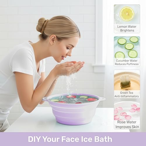 Face Bowl for Ice Facial Care, Skin Care Bowl with Built-In Ice Tray, Thickened Food-Grade Silicone, Hot/Cold Resistant, Durable and Foldable for Travel & Home-Spa Skincare Fans (Light Purple)