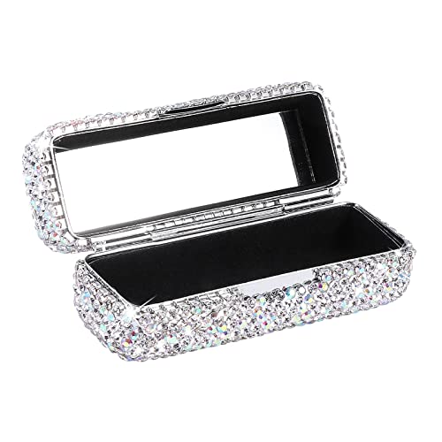 Crystal Rhinestone Lipstick Case Holder with Mirror
