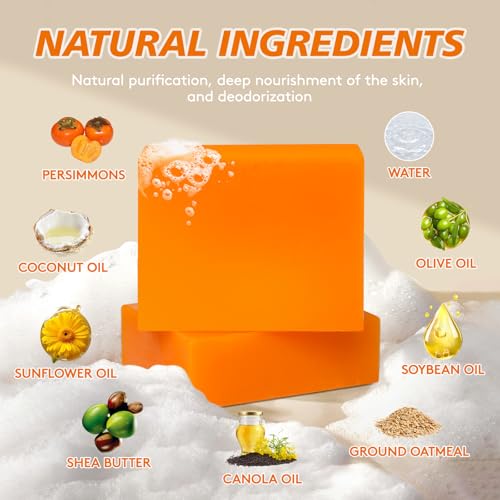 RYH 2 PCS Persimmon Soap Bar and Persimmon Body Wash for Body Odor Control, Natural Deodorant Soap for Old People Smell, Remove Body Odor Shower Gel, Persimmon Bath Soap for Women & Men