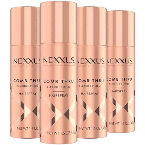 Nexxus Travel Hairspray, Comb Thru Flexible Hold 4-Pack ? 72-Hour Anti-Humidity Shield, 48-Hour Frizz Control, Rose Fragrance, 1.5 Oz Ea