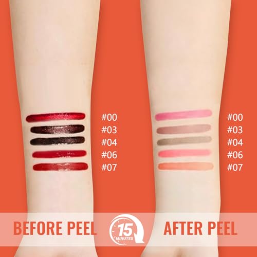 Vevivia 4pcs Lip Stain Peel Off - Lip Liner Stain Long Lasting Waterproof with Tweezer,2-in-1 Lip Liner Matte, Non-Stick Cup,Stay On All Day,Perfect for Gift(Cocoa+Rose+Nude+Mauve)