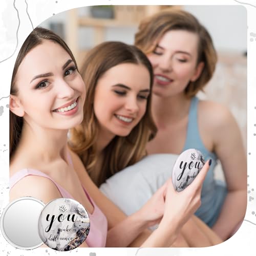 Tradder 100 Pcs 2.76 Inch Inspirational Mini Compact Mirror Bulk Makeup Pocket Purse Mirror for Women Mother's Day Quinceanera Coworker Employee Appreciation Gift Stuffer Items (Black)