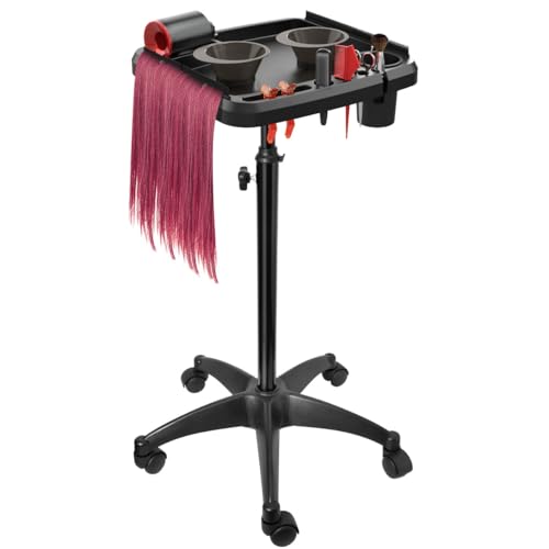 Rolling Salon Tray on Wheels, Johgee Salon Tray Cart with 2 Bowls, Adjustable Height Salons Tray for Hairstylist, Instrument Tattoo Tray, Hair Extension Tool Trays, Color Trays for Home Use