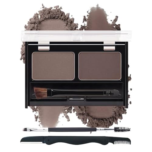 Eyebrow Powder Kit-Waterproof Two Colors Brow Powder Tinted Palette Long Lasting Up to 16H, Brown/Dark Brown Brow Filler Defined&Sculpt Natural Eyebrow Makeup for Sparse Brow with Brow Brush &Razor-03