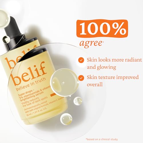 belif Super Drops 5% Niacinamide & Vitamin C Serum | Evens Skin Tone, Reduces Dark Spots & Post-Blemish Marks, Soothes Redness with AHA & Glutathione