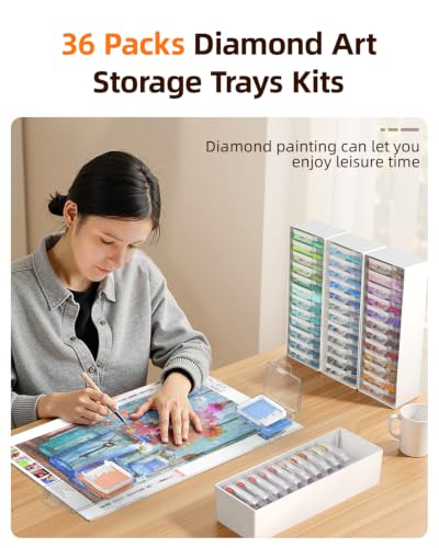 Redtwo 36-Box Diamond Painting Storage Trays White, 3-in-1 Organizer