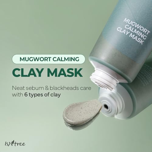 IsNtree Mugwort Calming Clay Mask 100ml, 3.38 fl.oz | Korean Skincare | Deep Pore Cleansing & Sebum Control | Soothing Wash-Off Mask for Sensitive Skin | Exfoliates & Refines Texture
