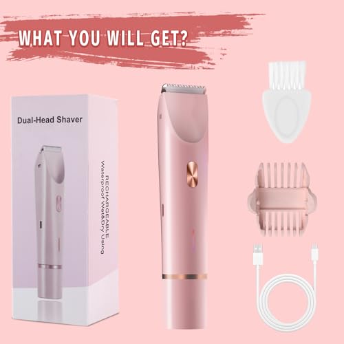 Pink Women's Bikini Trimmer & Electric Razor 2-in-1 Waterproof Body & Facial Hair Remover