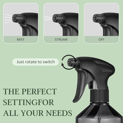 Baderke 2 PCS 360¡Æ Spray Bottle, 16 oz Upside Down Spray Bottles, Plastic Spray Bottles is Nice for Plants, Cleaning Solutions, Durable Nozzle w/Fine Mist and Stream Setting (Gray)