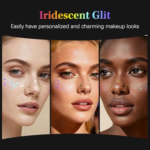 24pcs Glitter Freckles Makeup Patches-Holographic-Face Glitter Speckles, Sparkle Speckles Patches for Women, Glitter Face Freckles Tattoo, Cute Sparkling Fake Freckles,Party Festival Decorations