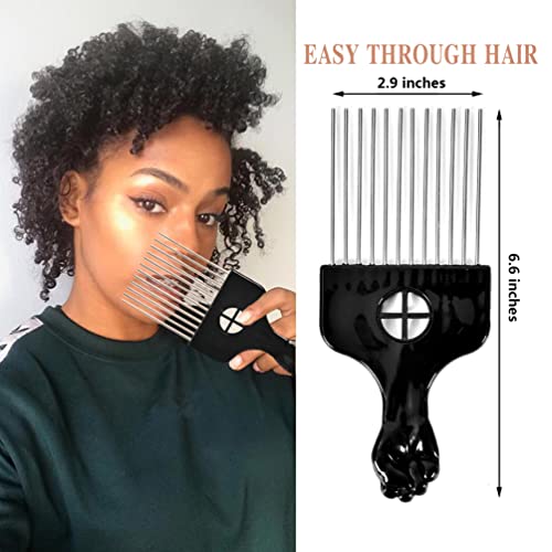 2 Pack Metal Afro Hair Picks with Fist Handle - Black