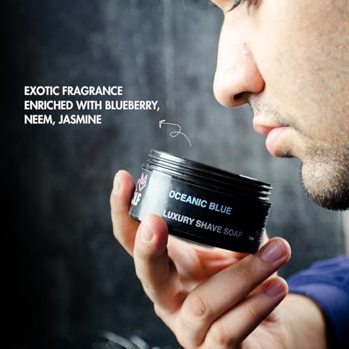 Oceanic Blue Artisan Shaving Soap for Men | Fresh Aquatic Cologne Scent | Rich Lather Wet Shaving Soap | Traditional Luxury Shave Soap for Sensitive Skin