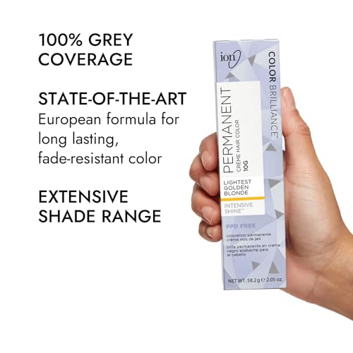 ion Permanent Creme Hair Color 10G Lightest Golden Blonde, Vegan, Cruelty Free, Gray Coverage, 2.05 oz