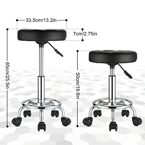 Height Adjustable Rolling Stool with Wheels - PU Leather