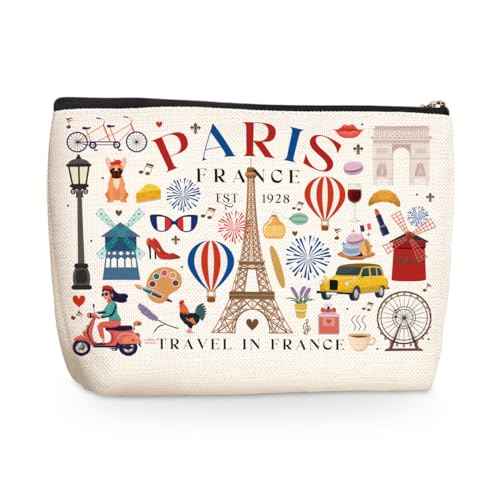 Funny Paris Travel Gifts for Women Makeup Bag France Paris Lovers Gift Birthday Mothers Day Anniversary Cosmetic Bag Travel Toiletry Bag Traveler Essentials Friendship Gifts for Girls Sister Travelers