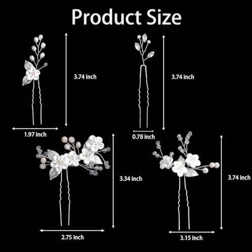 6 Pcs Flower Bridal Wedding Hair Pins Flower Rhinestone Pearl Hair Piece for Women Crystal Hair Accessories for Bride Bridesmaids Flower Girls(Silver)