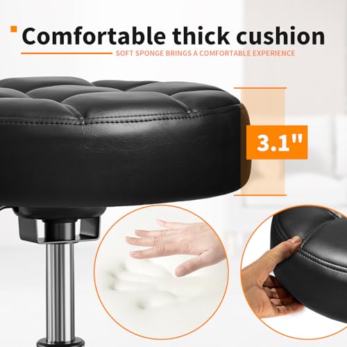 Rolling Stool with Wheels - PU Leather, 300lb Capacity