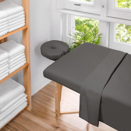 Saloniture Gray Microfiber Massage Table Sheet Set - Includes Fitted, Flat & Face Cover