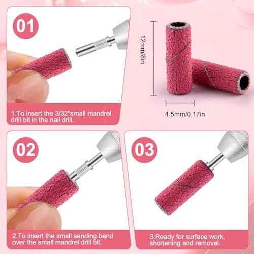 200 Pcs Nail Drill Bits Small Sanding Bands with 3.1mm Mandrel Bit, Mini Sanding Bands Nail File for Acrylic Gel Manicures and Pedicure (Rose Red, 180 Grit)