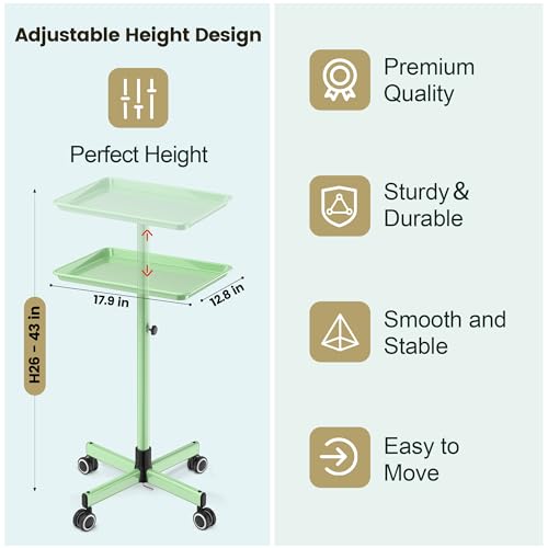 Salon Tray Tattoo Tray Salon Cart for Hair Stylist Salon Trolley Cart with Wheels Salon Rolling Tray-Green