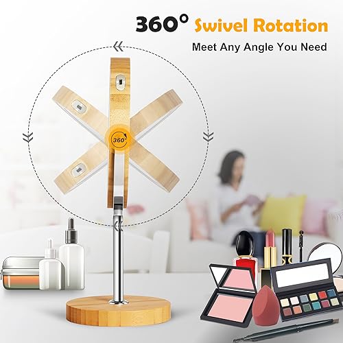 8" Lighted Makeup Mirror with Bamboo Stand, 1X/10X Double Sided Magnifying Vanity Mirror with Lights, 3 Colors Dimmable Lightning, Gifts for Women Mom Teen Girls