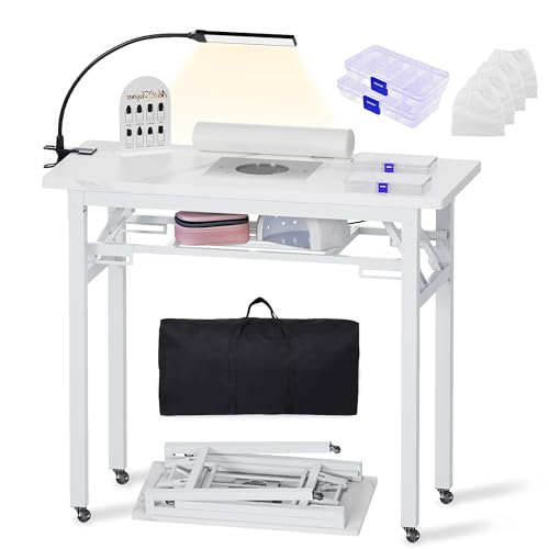 Portable Foldable Manicure Table with Dust Collector & LED Lamp