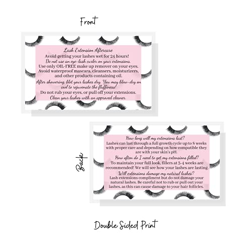 Lash Extension Aftercare Cards - 50 Pack, 3.5x2" Pink Design