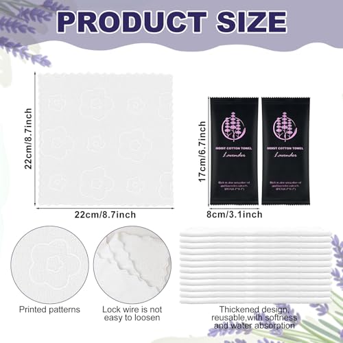 Moist Cotton Towel Bulk Moist Towelettes Individually Wrapped,White Towel Services,Refreshment Pre Moistened Towels for Dentist Travel Sport Party Hotel £¨Lavender,100)