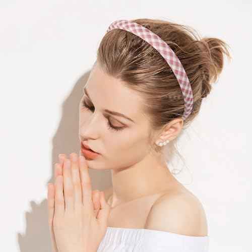 LYroo Headbands for Women Girls Non Slip - 8 Pack Wide Padded Headband Cute Floral Headbands Fashion Pearl Beaded Thin Head Bands Trendy Hair Accessories(White & Pink)