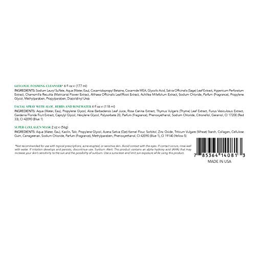 Mario Badescu Radiant Skin Trio Kit, Skincare Gift Set Includes Facial Spray With Aloe, Herbs and Rosewater(4 Fl Oz), Glycolic Foaming Cleanser(6 Fl Oz) and Super Collagen Mask(2 Oz)