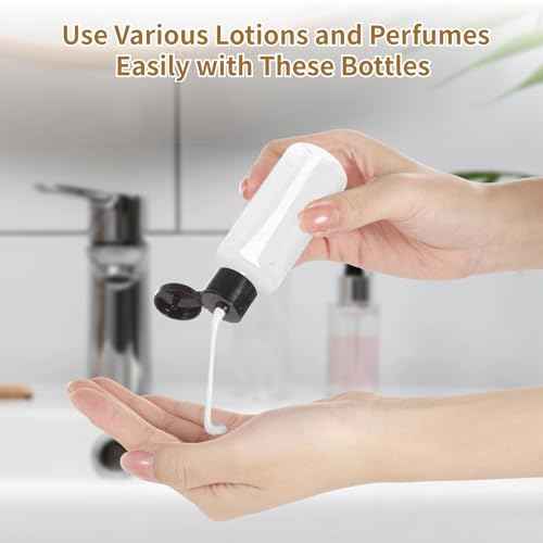 100 Pack 2 oz Plastic Empty Travel Bottles with Flip Cap 60ml Travel Size Containers Portable Leak Proof Clear Plastic Bottles Refillable Dispensing Bottles for Liquid Shampoo Lotion Black
