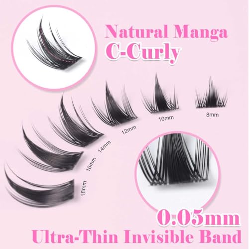 Manga Lash Clusters Fairy Lash Clusters Wispy DIY Individual False Eyelashes Thin & Soft Cluster Eyelash Extensions for Newbie's Eyelash Clusters Anime 8-18mm Mixed
