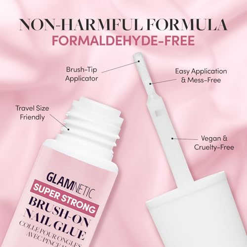 Glamnetic Press On Nails & Brush On Nail Glue Bundle - Pure Intentions | Glossy, Iridescent Short Round Nails, Reusable | 12 Sizes - 30 Nail Kit with Glue