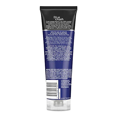 John Frieda Blue Crush for Brunettes Blue Shampoo, 8.3 Fl Ounces, Neutralizes Brassy Tones, Toning Shampoo for Color Treated and Natural Brunette Hair