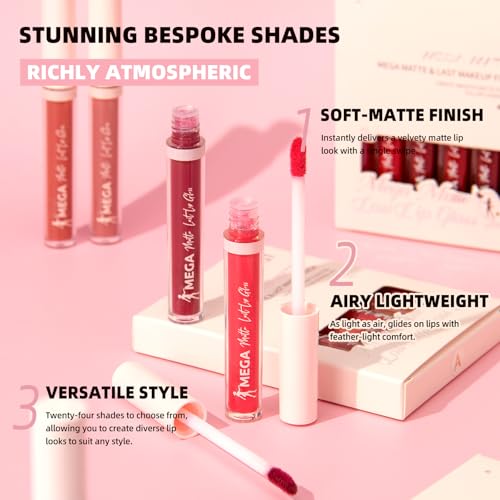 6Pcs Matte Liquid Lipstick, Long Lasting High Pigment Lip Gloss Set, Non-Stick Cup Not Fade Waterproof Lipstick for Women
