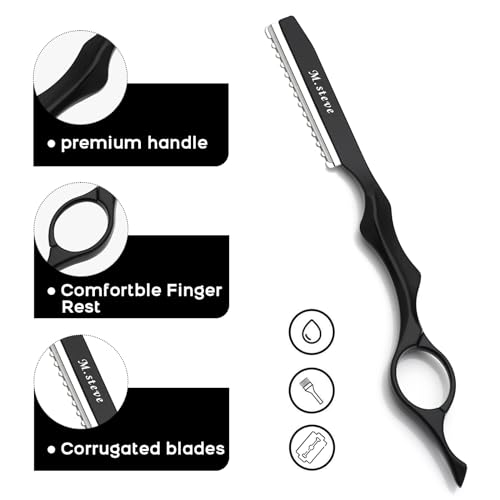 Hair Razors For Cutting Hair 6.89",Professional Styling Thinning Texturizing Cutting Razor with Replacement Blades,Ideal for Salon/Home -11PCS Black