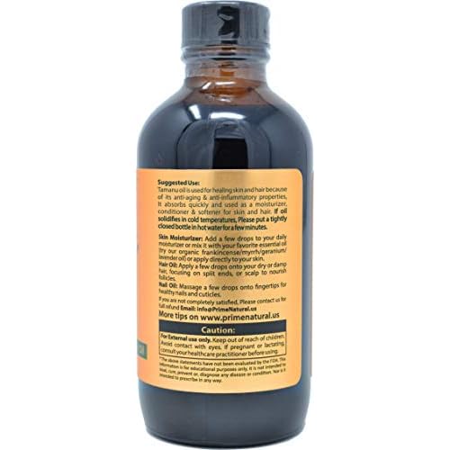 PRIME NATURAL Organic Tamanu Oil - USDA Certified, 100% Pure, Cold Pressed, Unrefined, Virgin (4oz / 120ml) For Face, Hair & Skin Care - Natural Moisturizer