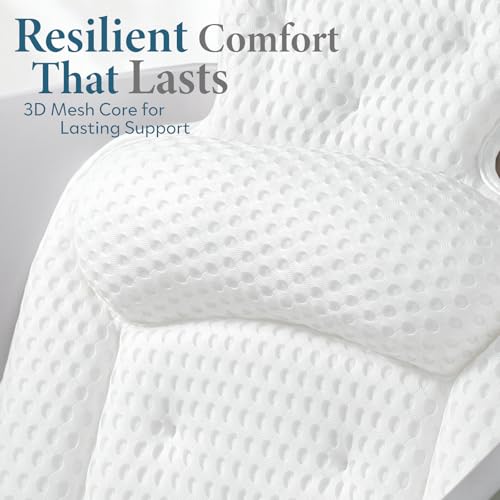 Bath Pillows for Tub, Comfortable Bathtub Cushion for Head and Neck with Soft 3D Mesh Fabric and 54 Non-Slip Suction Cups, Relaxing Tub and Shower Accessories Spa Gift White Standard