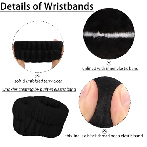 Ondder 6 Pcs Black Spa Headband and Wristband Set Makeup Spa Headband for Washing Face Bubble Headband Skin Care Headbands Face Wash Sponge Puffy Headband Head Bands Headbands for Women Girls