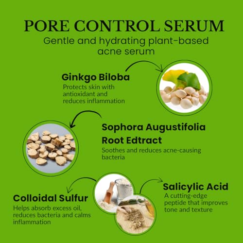 Xtracta Pore Control Serum for Acne-Prone Skin ? Salicylic Acid, Azelaic Acid, Colloidal Sulfur & Ginkgo ? Plant-Based Oil & Blackhead control, 30ml