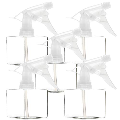 Youngever 5 Pack Empty Plastic Spray Bottles, Clear Square Spray Bottles for Hair and Cleaning Solutions (8 Ounce)