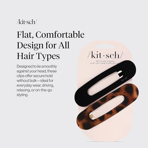 Kitsch Flat Hair Clips for Women - Black & Tortoise 2-Pack Flat Claw Clips