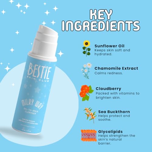 Milky Way Oil-to-Milk Cleanser, 2-in-1 Facial Makeup Remover, Gentle Hydrating Face Wash
