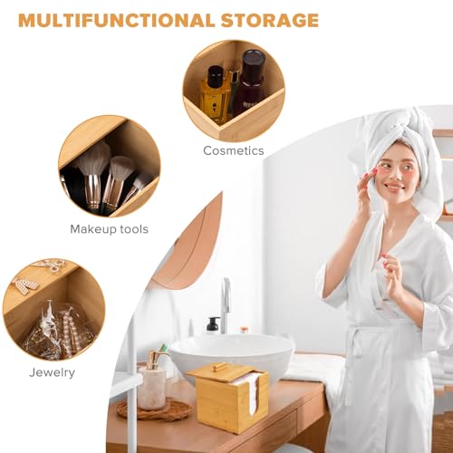 Bamboo Box for Clean Towels XL, Face Towel, Disposable Makeup Remover Dry Wipes, Bamboo Box Container Face Cleaning for Skin Care Face Towels Organizer (Face Towel Holder)