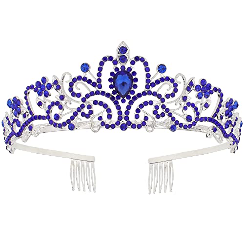 Blue Tiara Blue Crown Blue Flower Crown Crowns for Women Tiaras and Crowns for Women Statue of Liberty Crown Queen Crowns for Women Costume Crown Statue of Liberty Torch Merman Costume(Dark Blue)