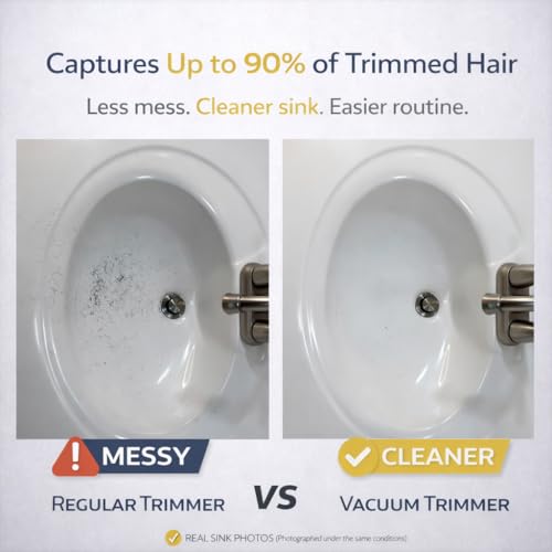 Vacuum Beard Trimmer for Men ? Rechargeable Trimmer with Vacuum, Titanium Blade, Adjustable Comb, Waterproof Cordless Hair Clippers & Beard Kit for Less Mess Grooming