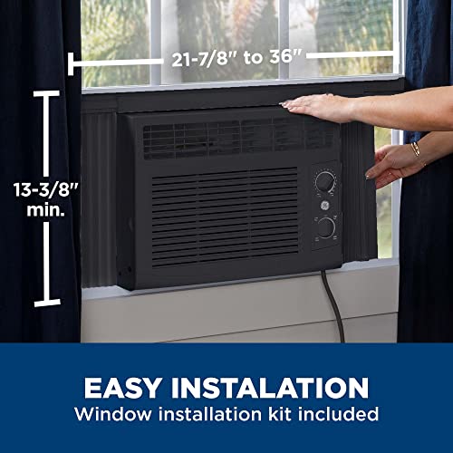 GE Window Air Conditioner 5000 BTU, Black, Efficient Cooling for Smaller Areas Like Bedrooms and Guest Rooms, 5K BTU Window AC Unit with Easy Install Kit